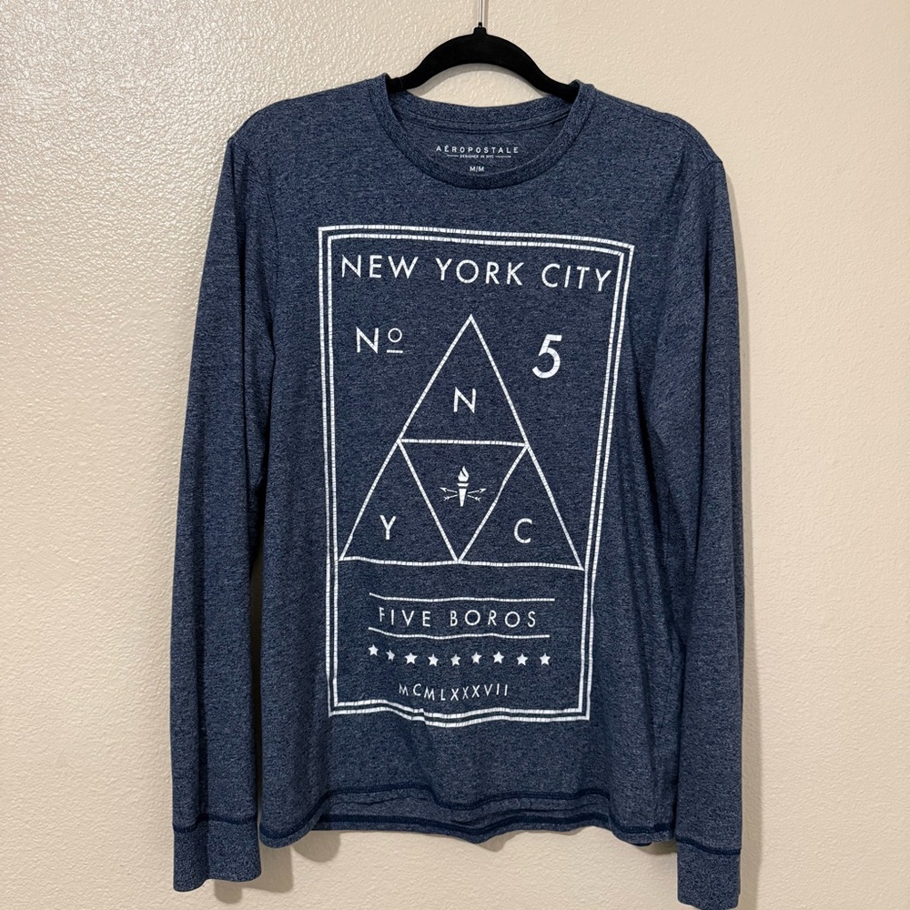 Aeropostale Men's Navy Graphic Long Sleeve Tee